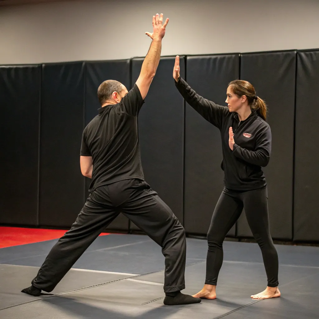 Instructor demonstrating a self-defense stance